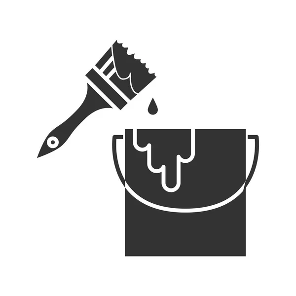 Seau Peinture Avec Icône Glyphe Brosse Symbole Silhouette Peinture Teinture — Image vectorielle