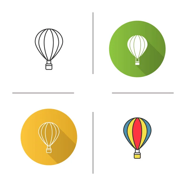 Hot air balloon icon. Aerostat. Flat design, linear and color styles. Isolated vector illustrations
