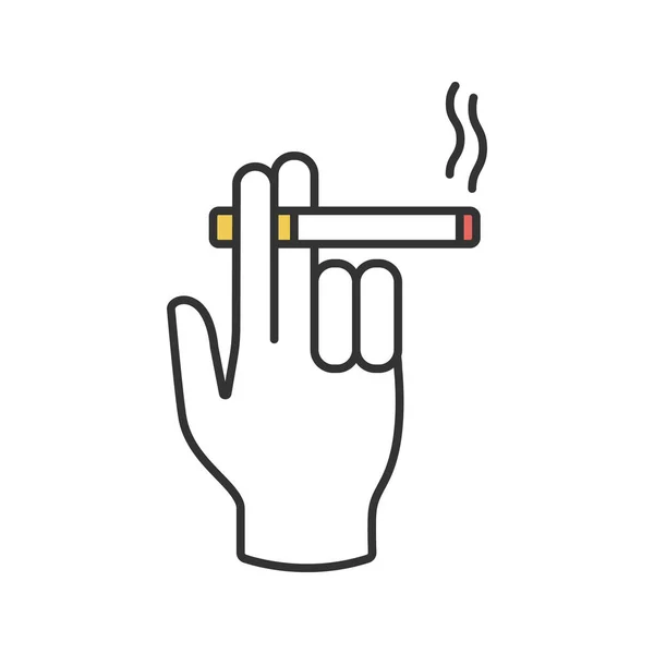 Hand Met Brandende Sigaret Kleur Pictogram Smoker Hand Geïsoleerde Vectorillustratie — Stockvector