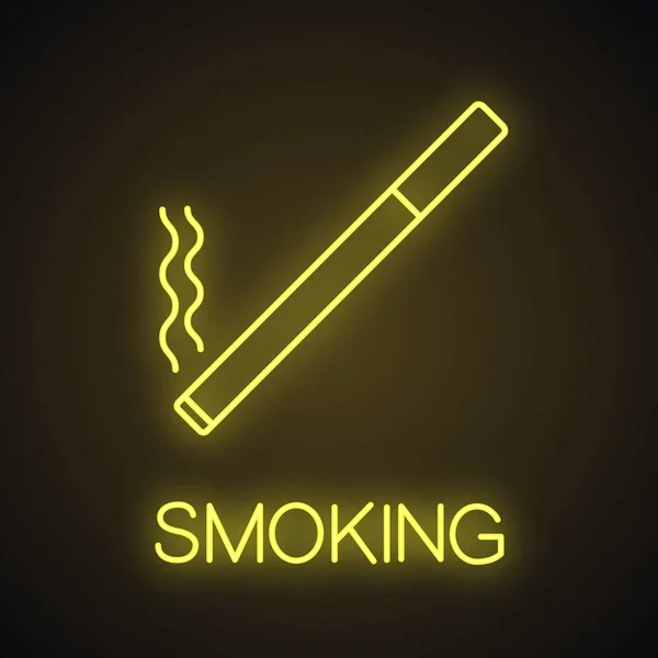 Burning Cigarette Neon Light Icon Smoking Area Glowing Sign Vector — Stock Vector