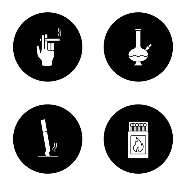Набір Іконок Некурців Гліфів Курця Руку Бонг Stubbed Сигарети Matchbox — стоковий вектор