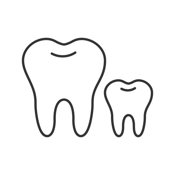 赤ちゃんと永久歯の線形アイコン 細い線の図 子供の歯科 輪郭のシンボル ベクトル分離描画 — ストックベクタ