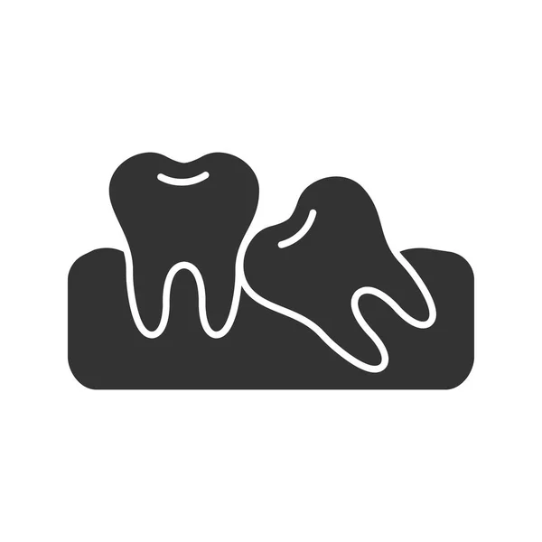 Çarpık Dişler Glif Simgesi Maloklüzyon Yirmilik Diş Sorunu Siluet Simge — Stok Vektör