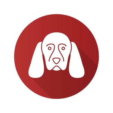 Yavru horoz İspanyol düz tasarım uzun gölge glif simgesi. Gundog doğurmak. Vektör siluet çizimi