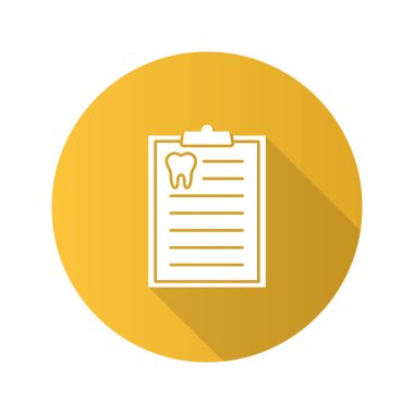 Diş tanılama raporu düz tasarım uzun gölge glif simgesi. Diş hekimi tavsiye. Vektör siluet çizimi