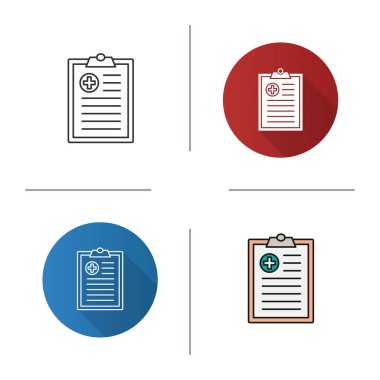 Tıbbi rapor simgesi. Doktor tavsiye. Tasarım, doğrusal düz ve stilleri renk. İzole vektör çizimler
