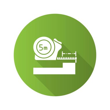 Ölçer, rulet düz doğrusal uzun gölge simgesi. Uzunluk ölçüm. Ölçüm bandı. Vektör anahat simgesini