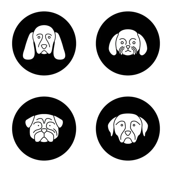 Honden Rassen Glyph Pictogrammen Instellen Cocker Spaniel Shih Tzu Mopshond — Stockvector