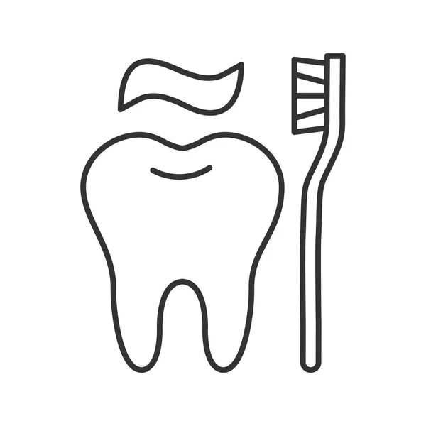 Dentes Corretos Escovando Ícone Linear Ilustração Fina Dente Com Escova — Vetor de Stock