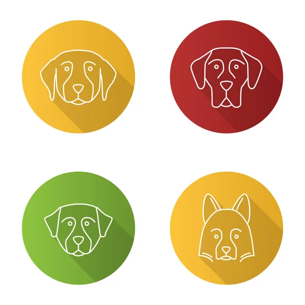 Perros Razas Plana Lineal Largo Sombra Iconos Conjunto Golden Retriever — Archivo Imágenes Vectoriales