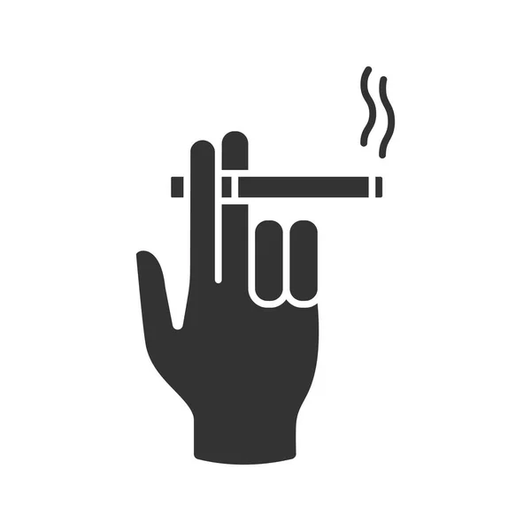 Mão Segurando Ícone Glifo Cigarro Chamas Mão Fumador Símbolo Silhueta — Vetor de Stock