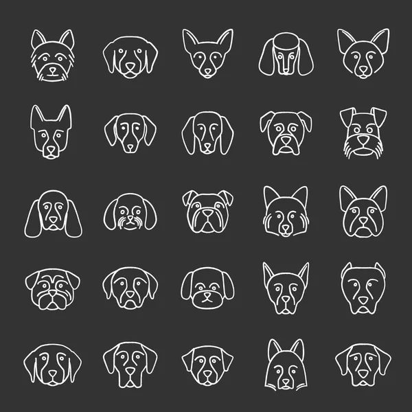 Köpekler Doğurmak Icons Set Tebeşir Kılavuzu Koruyucu Avcılık Köpekler Hayvan — Stok Vektör