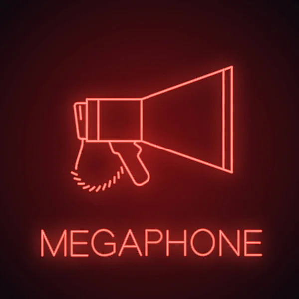 Megaphone neon light icon. Breaking news. Announcement. Bullhorn. Glowing sign. Vector isolated illustration