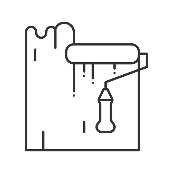Paint roller dyeing wall linear icon. Thin line illustration. Interior design. Contour symbol. Vector isolated outline drawing