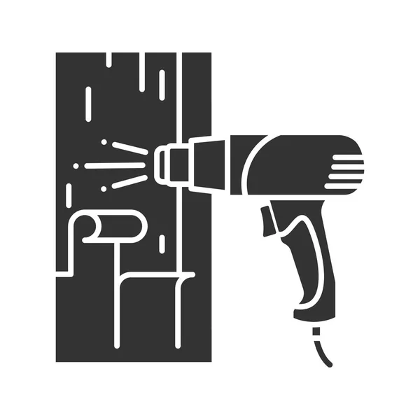 Hete Luchtpistool Verwarming Oppervlakte Glyph Pictogram Verf Verwijderen Silhouet Symbool — Stockvector