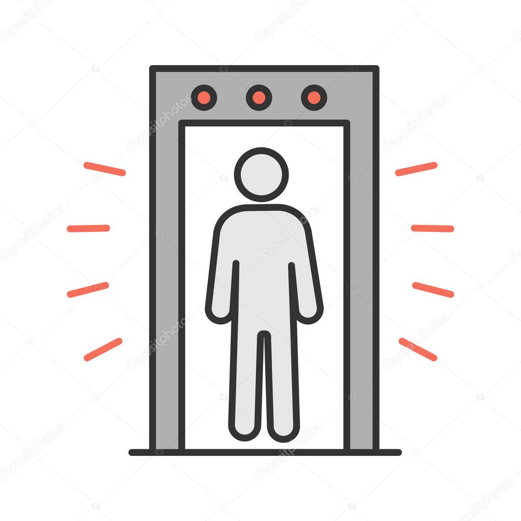 Signaling portal metal detector color icon. Airport security scanner with person inside. Isolated vector illustration