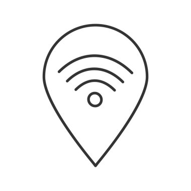 Wifi sinyal içinde doğrusal simgesi ile harita belirlemekte. İnce hat illüstrasyon. Internet erişim konumu ile yerleştirin. Kontur sembolü. Çizim vektör izole anahat