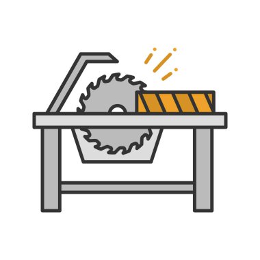 Ahşap kesim daire testere renk simgesi plank. Disk gördüm. İzole vektör çizim