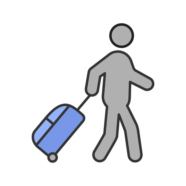 Persoon Met Bagage Kleur Pictogram Toeristische Reiziger Passagier Geïsoleerde Vectorillustratie — Stockvector