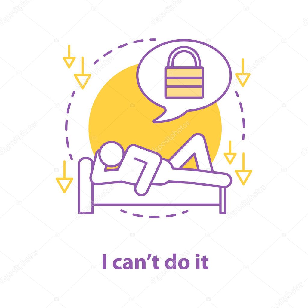 Inaction concept icon. Difficulties idea thin line illustration. Laziness. Vector isolated outline drawing