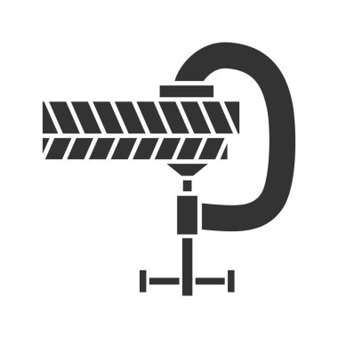 Ahşap plakalar glif simgesi tutan kelepçe canı cehenneme. G-kelepçe. Siluet simge. Negatif alan. İzole vektör çizim