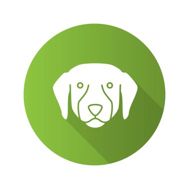 Labrador geri almak düz tasarım uzun gölge glif simgesi. Lab. rehber köpek doğurmak. Vektör siluet çizimi
