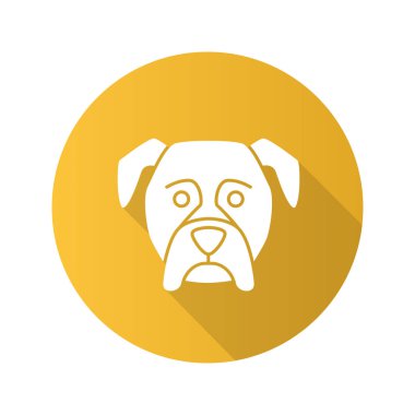 Boxer düz tasarım uzun gölge glif simgesi. Koruyucu köpek doğurmak. Vektör siluet çizimi