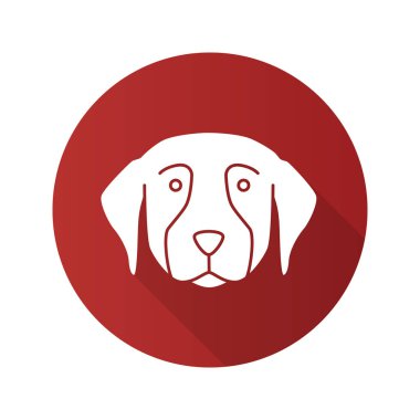 Golden Retriever düz tasarım uzun gölge glif simgesi. Rehber köpek doğurmak. Vektör siluet çizimi