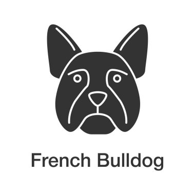 Fransız buldozer glif simgesi. Siluet simge. Frenchie. Yardımcı programı'nı köpek doğurmak. Negatif alan. İzole vektör çizim