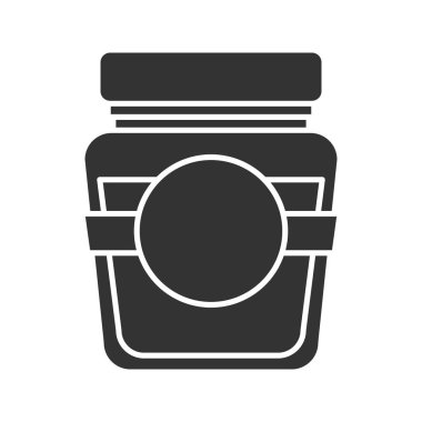 Boş etiket glif simgesi olan cam kavanoz. Siluet simge. Negatif alan. İzole vektör çizim