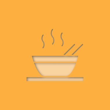 Sıcak Çinli tabak kağıt simgesi kesmek. Çorba, ramen, pirinç veya makarna. Vektör izole siluet çizimi