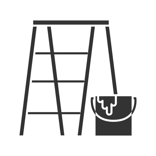 Σκαλωσιές Σκάλα Εικονίδιο Γλύφου Κουβά Μπογιά Ζωγραφική Βαφή Σύμβολο Σιλουέτα — Διανυσματικό Αρχείο
