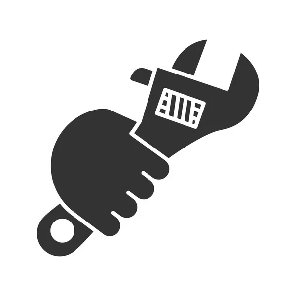 Hand Met Glyph Moersleutelpictogram Silhouet Symbool Combinatie Spanner Draaien Bout — Stockvector