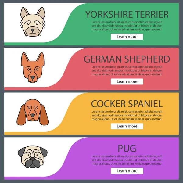 Perros Razas Web Banner Plantillas Conjunto Página Web Elementos Menú — Archivo Imágenes Vectoriales