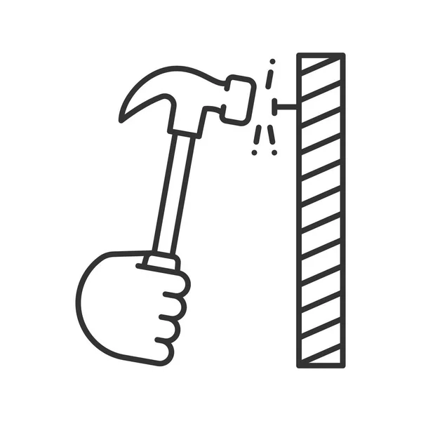 Mão Martelando Unha Ícone Linear Ilustração Fina Mão Construtor Símbolo —  Vetores de Stock