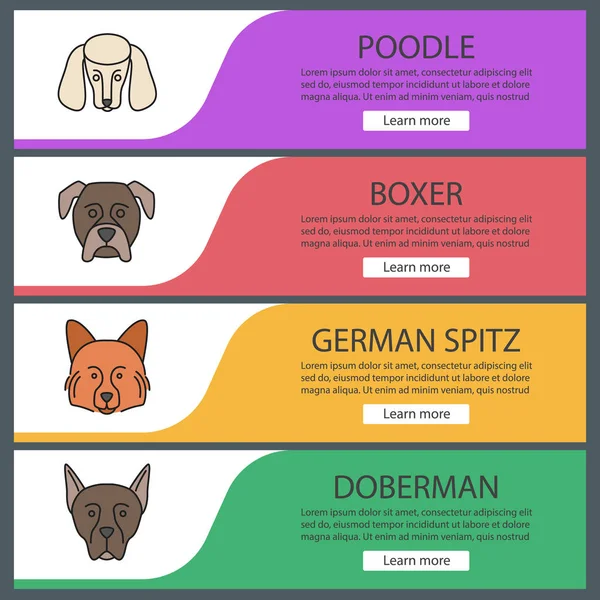 Hunde Züchten Web Banner Vorlagen Website Farbmenüpunkte Pudel Boxer Schpitz — Stockvektor