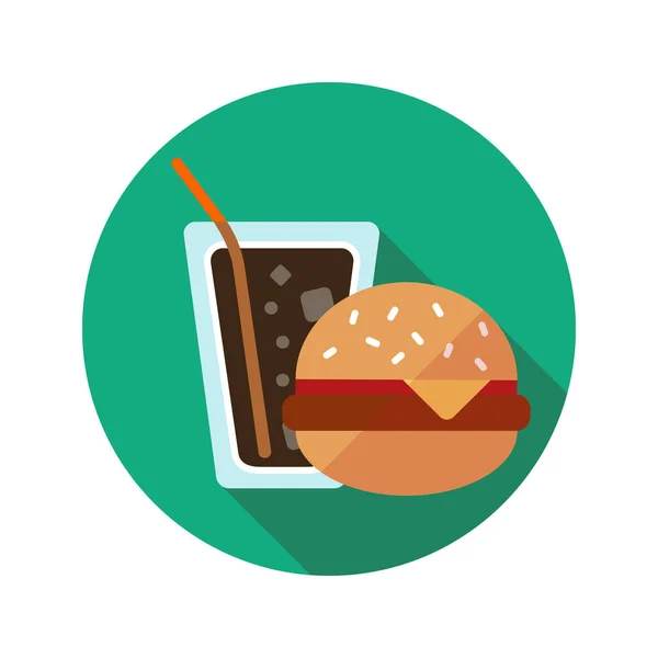 Burger Soda Flat Design Long Shadow Color Icon Comida Rápida — Vector de stock