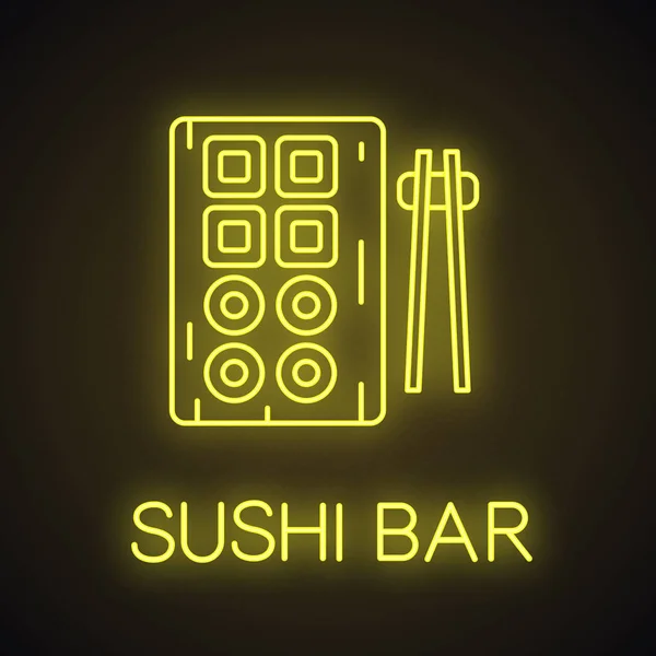 Sushi Och Ätpinnar Neonljus Ikonen Sushi Bar Glödande Tecken Isolerade — Stock vektor