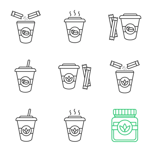 Кава Чайні Напої Цукровими Лінійними Іконками Детокс Трави Коктейлі Тонкі — стоковий вектор
