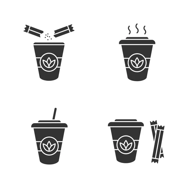 茶饮料字形图标设置 排毒鸡尾酒 剪影符号 矢量隔离插图 — 图库矢量图片