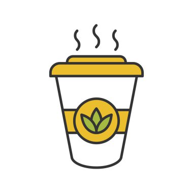 Çay rengi simgesini gidin. İçki detoks. Tek kullanımlık çay bardağı kapaklı. İzole vektör çizim
