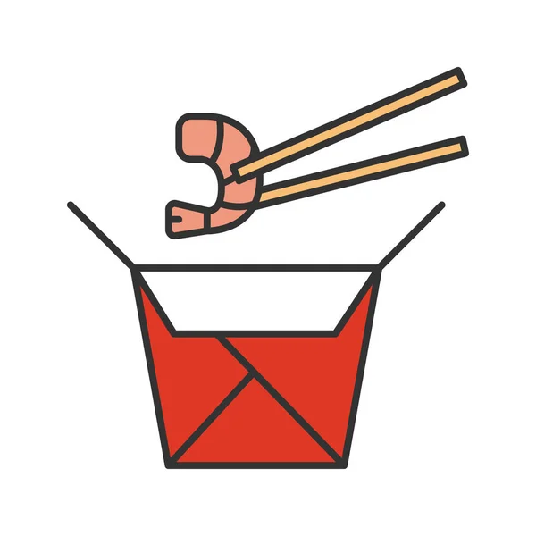 Chinese Noedels Met Zeevruchten Papier Vak Kleur Pictogram Wok Noedels — Stockvector