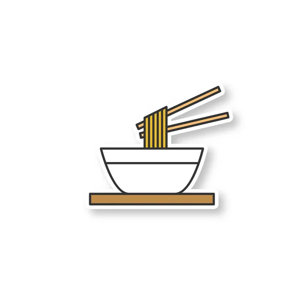 Chinese Noedels Met Stokjes Patch Ramen Spaghetti Kom Kleur Sticker — Stockvector