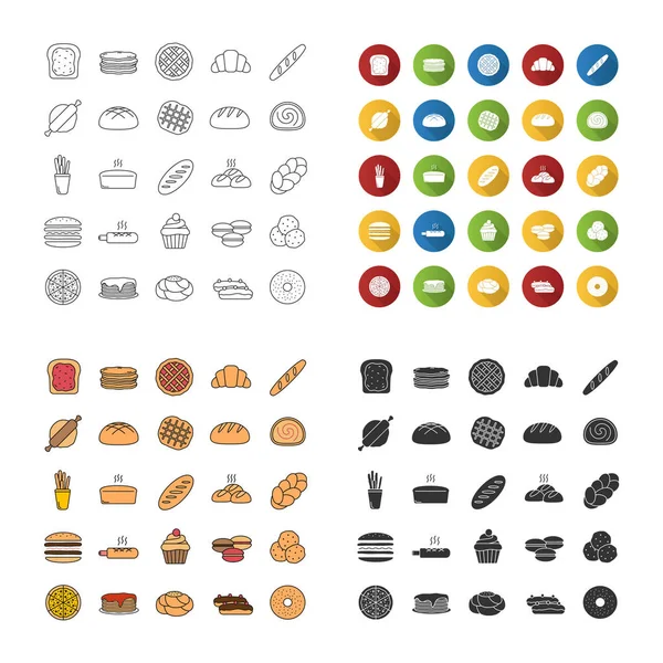 Bakery Icons Set Pastry Confectionery Bread Buns Cookies Macaron Pancakes — Stock Vector