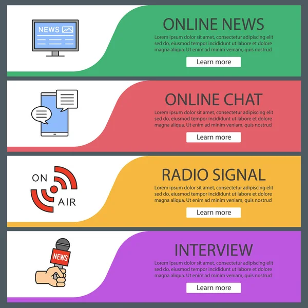 Tömegtájékoztatási Eszközök Web Banner Sablonok Beállítása Elektronikus Újság Online Chat — Stock Vector