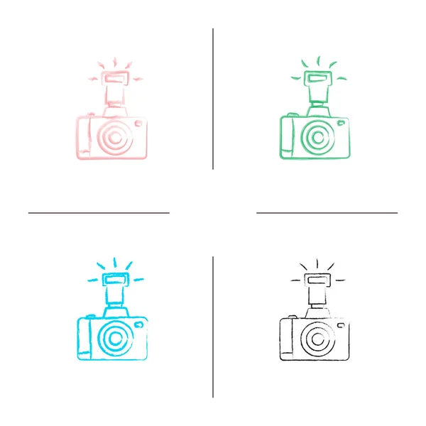 Επαγγελματική Φωτογραφία Κάμερα Χέρι Εικονίδια Που Χρώμα Πινελιάς Σχηματικό Εικονογραφήσεις — Διανυσματικό Αρχείο