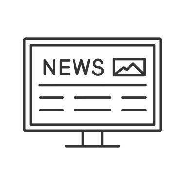 Elektronik gazete doğrusal simgesi. İnce hat illüstrasyon. Online haber üstünde pc. Kontur sembolü. Çizim vektör izole anahat