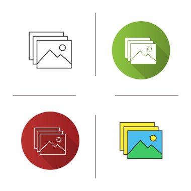 Dijital görüntüler, Fotoğraflar simgesi. Tasarım, doğrusal düz ve stilleri renk. İzole vektör çizimler