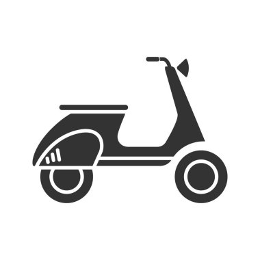 Scooter yan görünüm glif simgesi. Motosiklet. Vespa. Siluet simge. Negatif alan. İzole vektör çizim