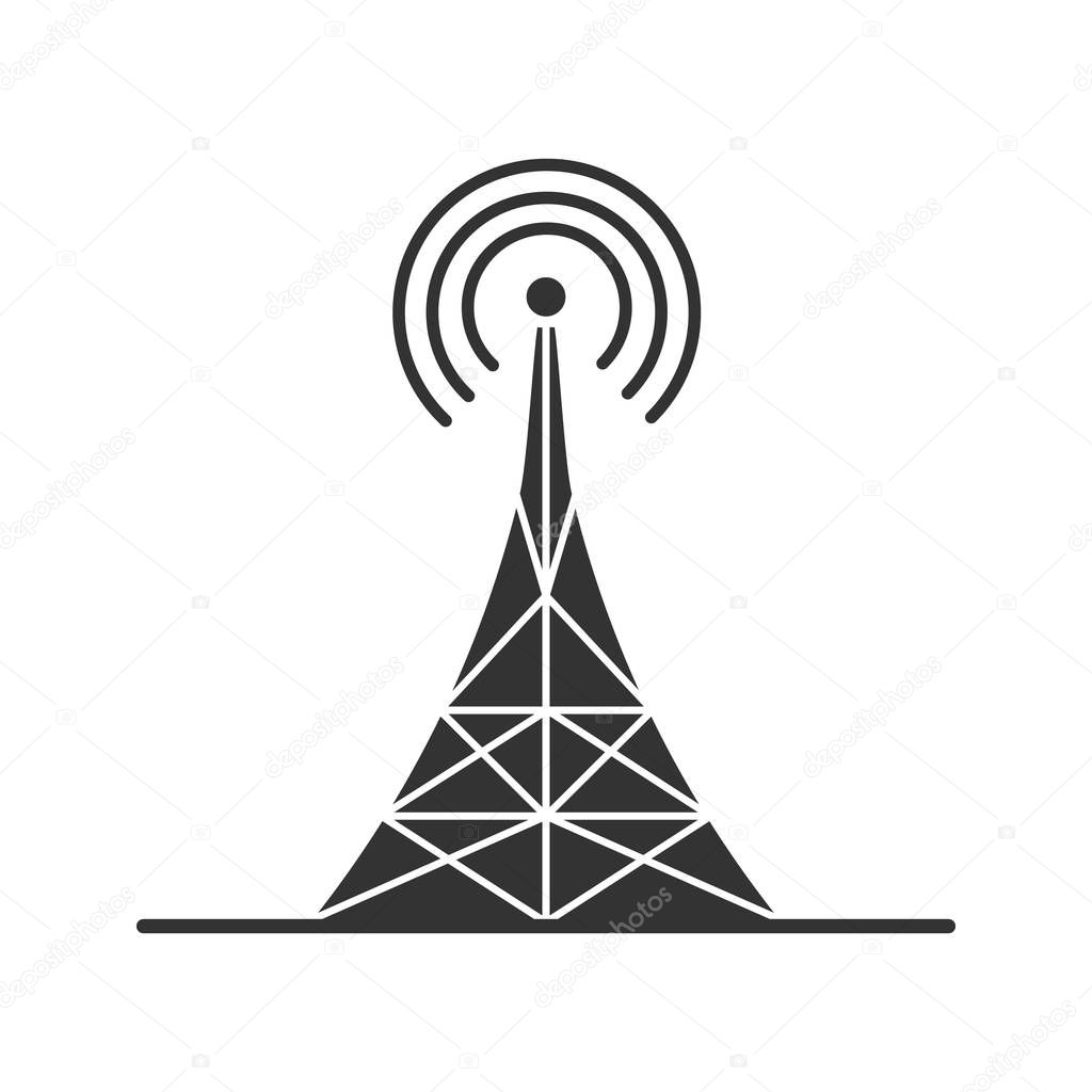 Radio tower glyph icon. Antenna. Silhouette symbol. Negative space. Vector isolated illustration